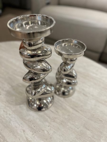 Silver Aluminum Candle Holder, Set of 2