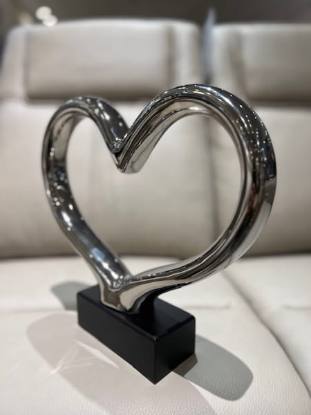 Silver Ceramic Heart Sculpture