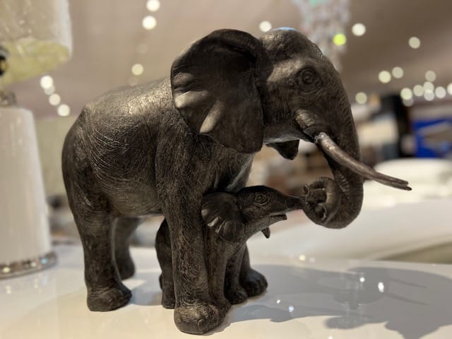 Gray Polystone Elephant Sculpture