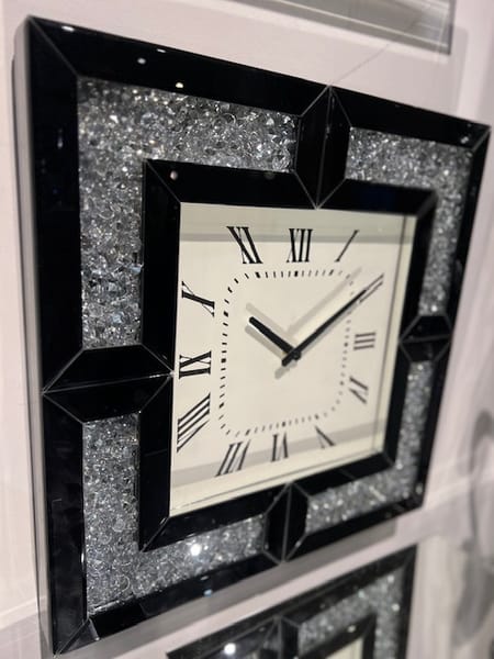 Black Glass Mirrored Wall Clock