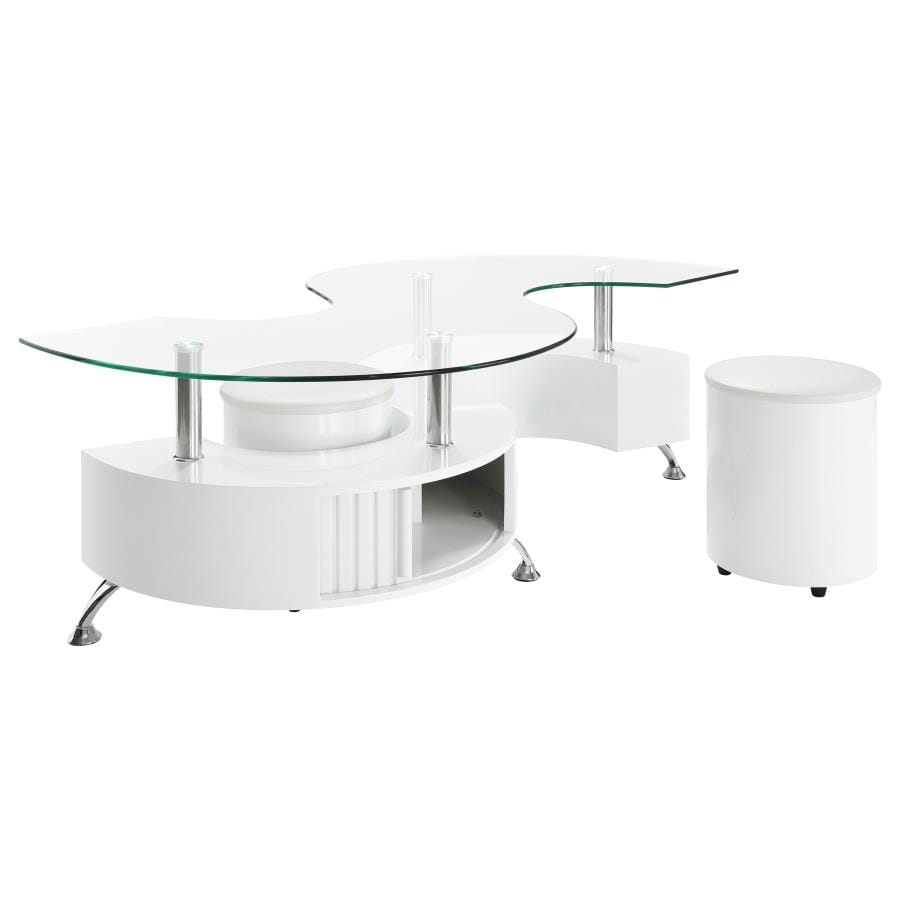 Curved Glass Top Coffee Table With Stools