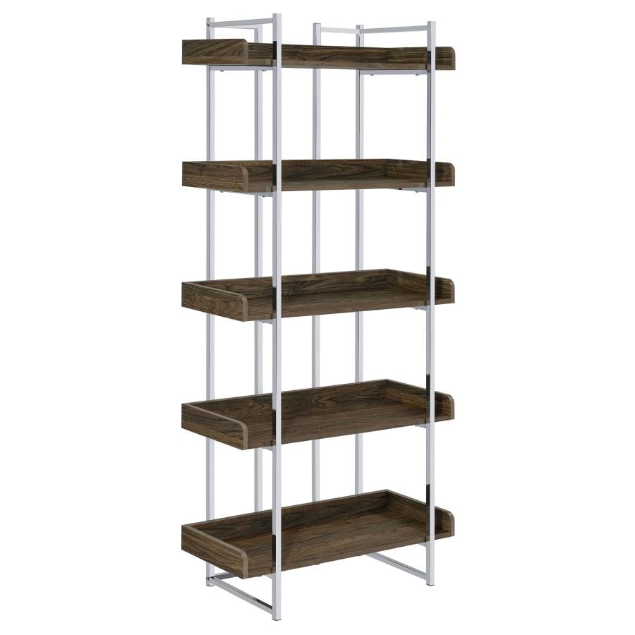 5-shelf Bookcase Walnut and Chrome