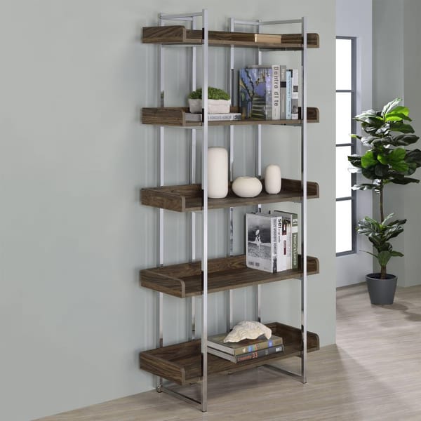 5-shelf Bookcase Walnut and Chrome