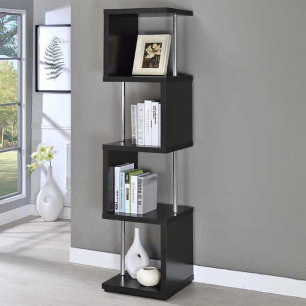 Boston 4-shelf Bookcase Black and Chrome