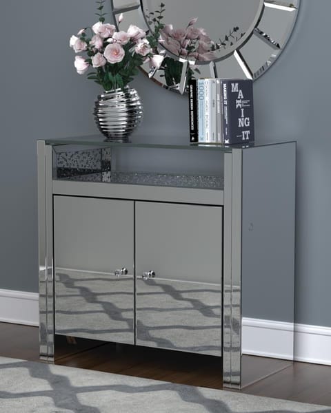 Baltimore Accent Cabinet Clear Mirror and Silver