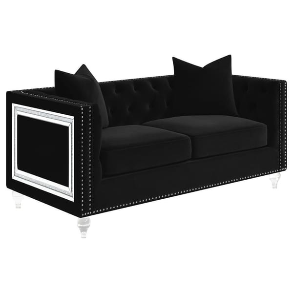 Dothan Velvet Tufted Loveseat in Black