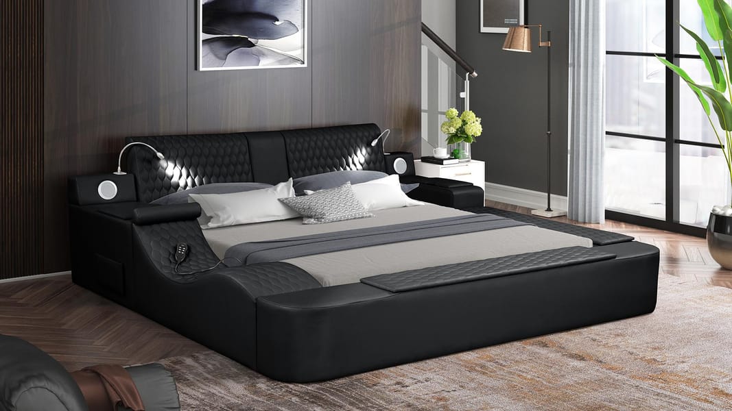 Zoya Smart Multifunctional King Size Bed in Black