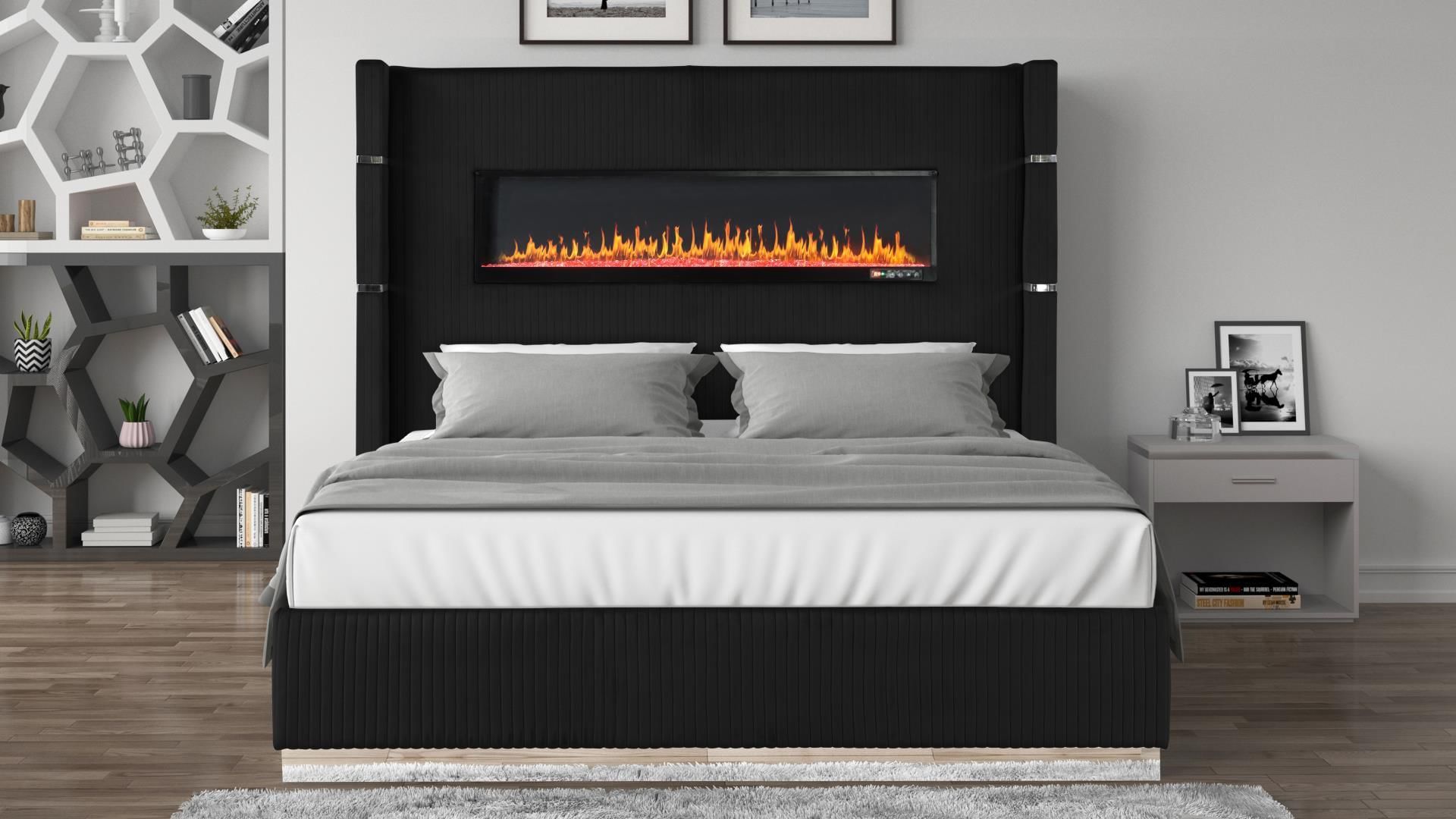 Bedroom Beds Lizelle Queen Bed with Fireplace in Black Color at iStyle ...