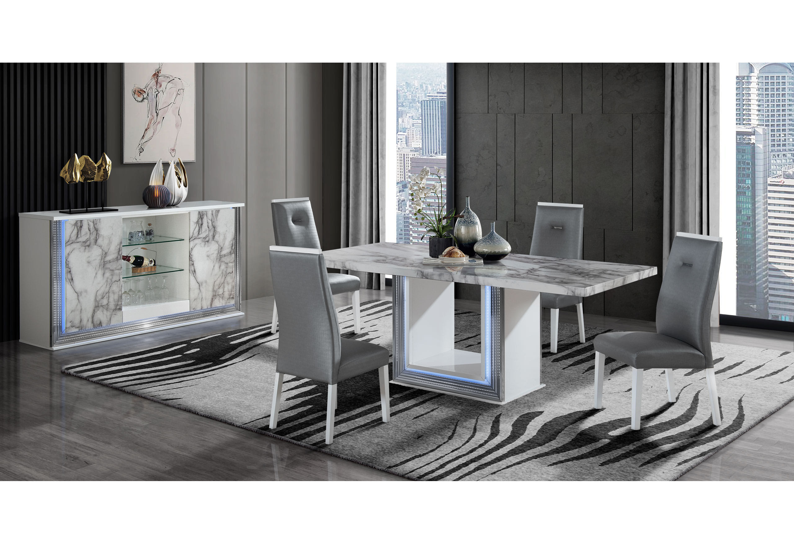 YLime 5 Pc White Marble Look Dining Set