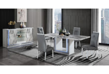 YLime 5 Pc White Marble Look Dining Set