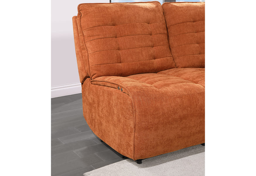 Rusty Power Reclining Sectional in Orange Velvet