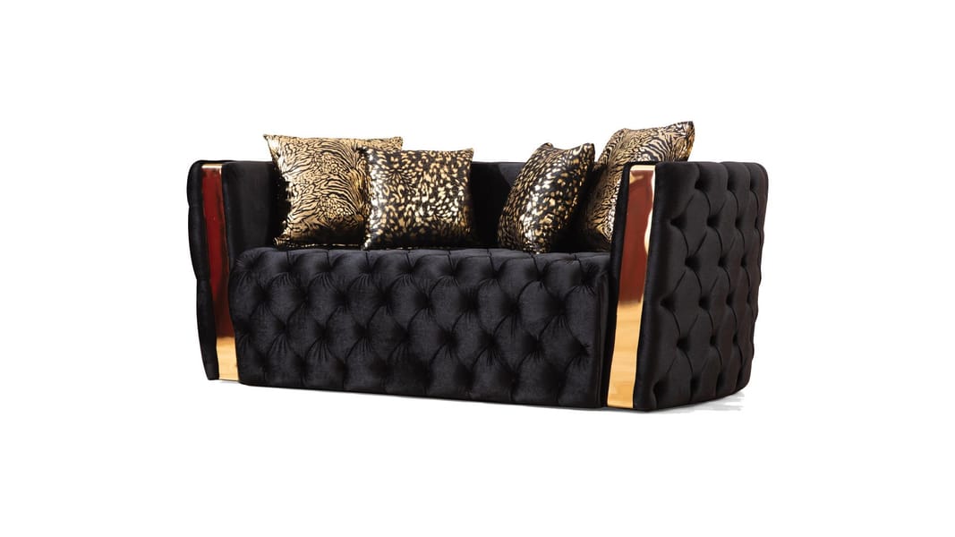 Naomi Tufted 3 PC Set in Black Velvet