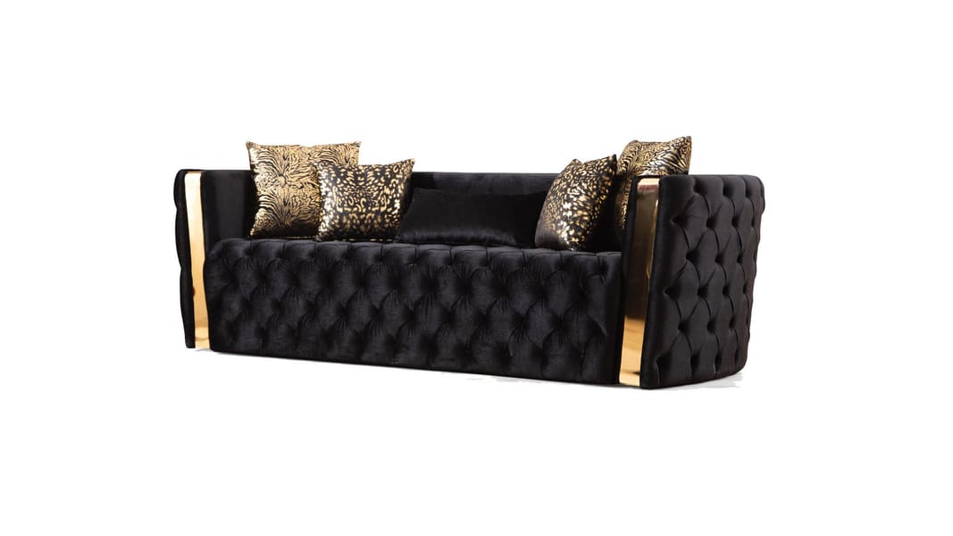 Naomi Tufted 3 PC Set in Black Velvet