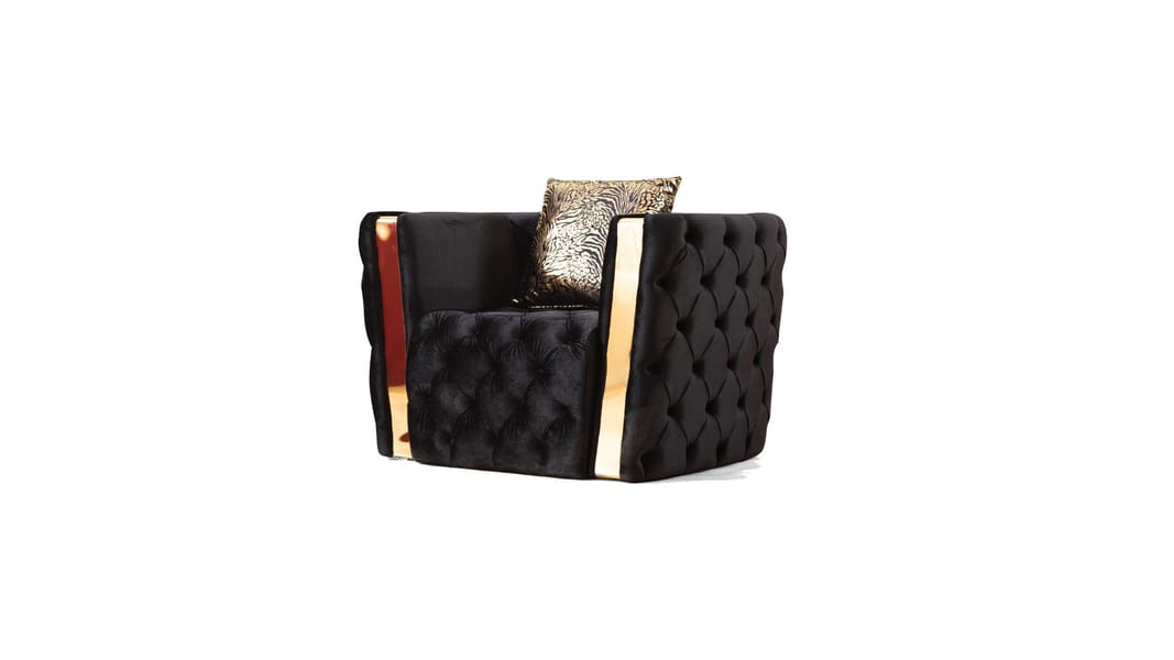 Naomi Tufted 3 PC Set in Black Velvet
