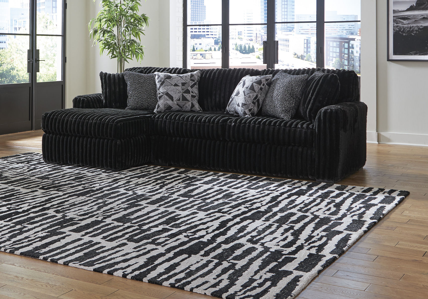 Furry Sectional 2pc in Black