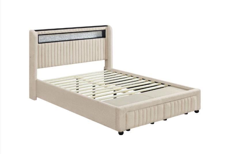 Madison Upholstered LED Full Storage Platform Bed Cream