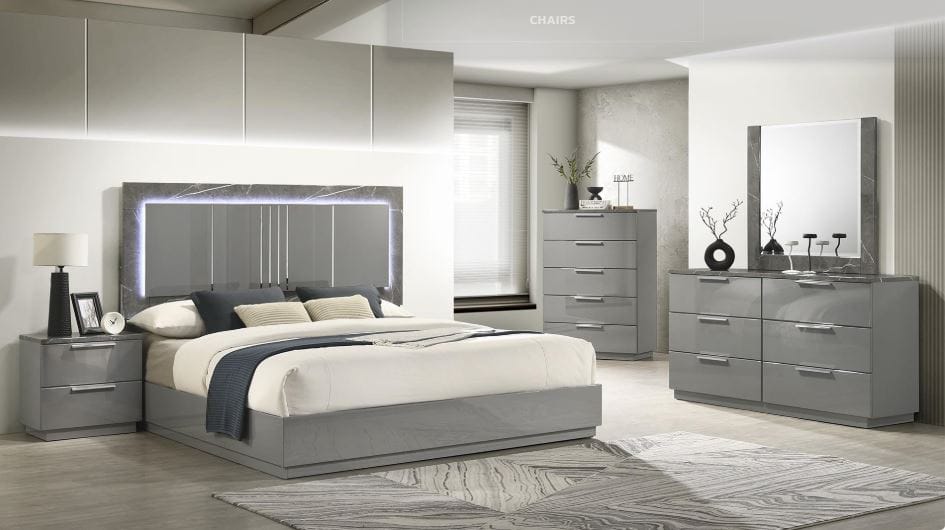 LONDON Queen 4 Pc Bedroom Set in Gray