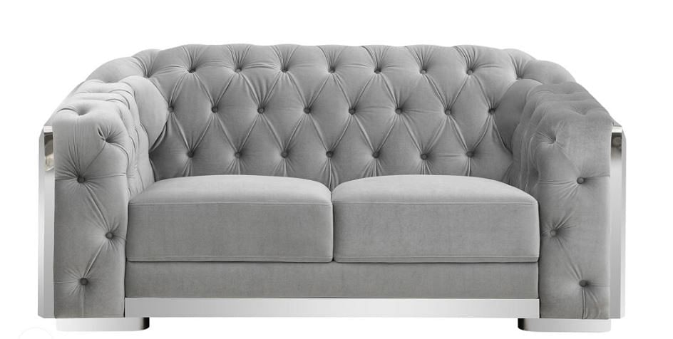 SILVER VELVET LOVESEAT