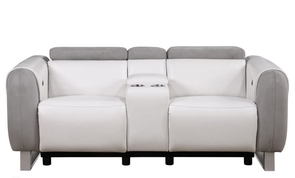BLANCHE WHITE/GREY POWER RECLINING LOVESEAT