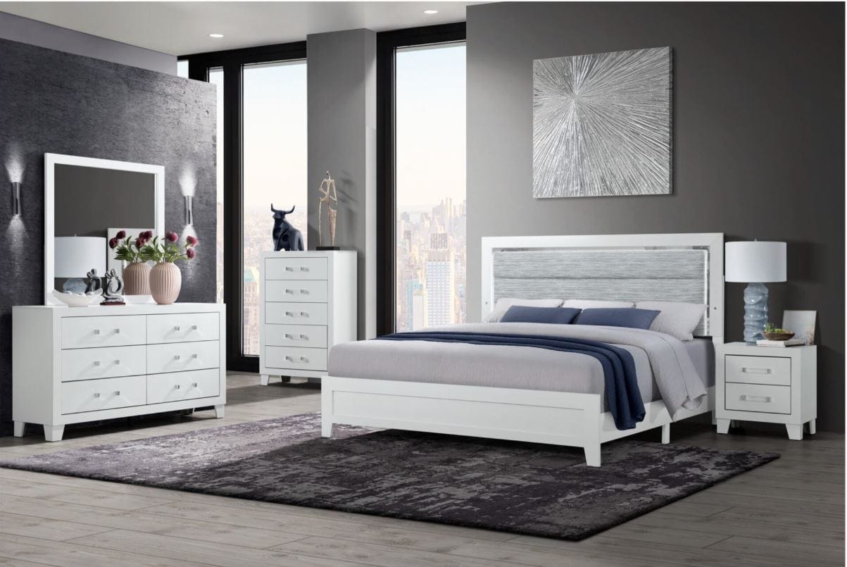 SYLVIA WHITE QUEEN BED GROUP WITH LED