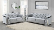 SILVER VELVET SOFA/LOVESEAT SET