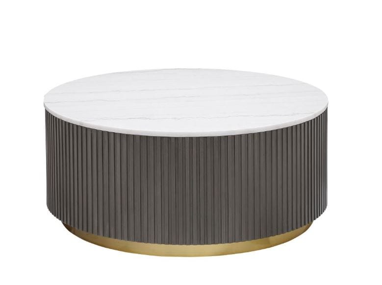 Jason Round Marble Top Coffee Table White and Charcoal