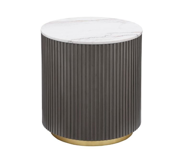 Jason Round Marble Top Side End Table White and Charcoal