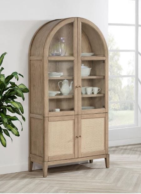 Kailani 4-Door Cane Dining Vitrine Display Cabinet Beige Oak