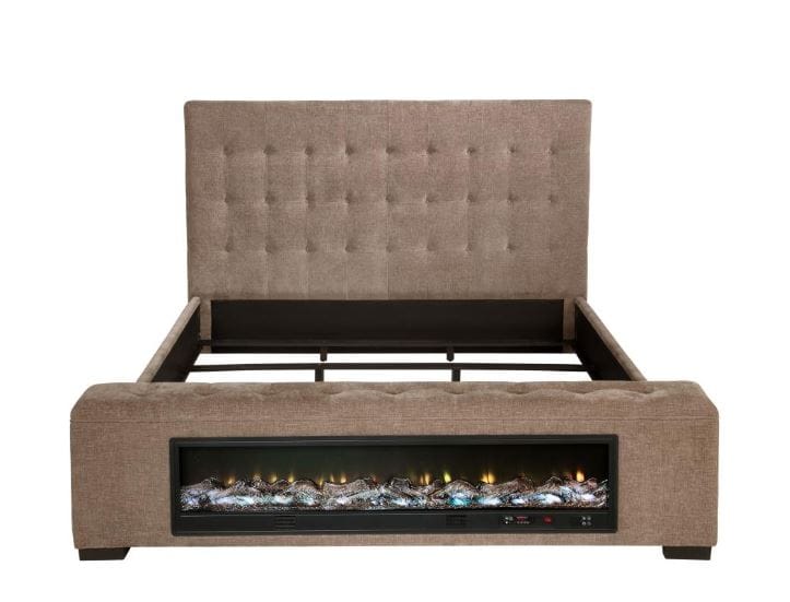 Senna Upholstered Eastern King Audio Fireplace Bed Brown