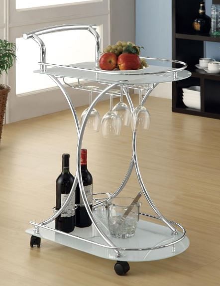 Elfman 2-tier Glass Shelf Metal Bar Cart White and...