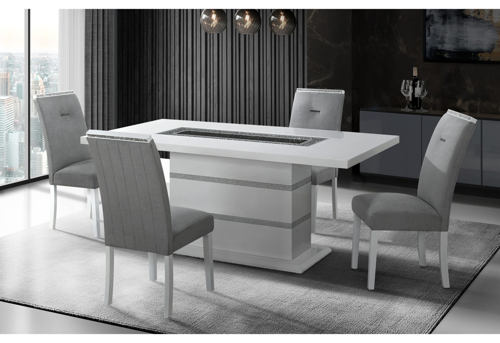 MONACO WHITE DINING TABLE AND 4 CHAIR SET