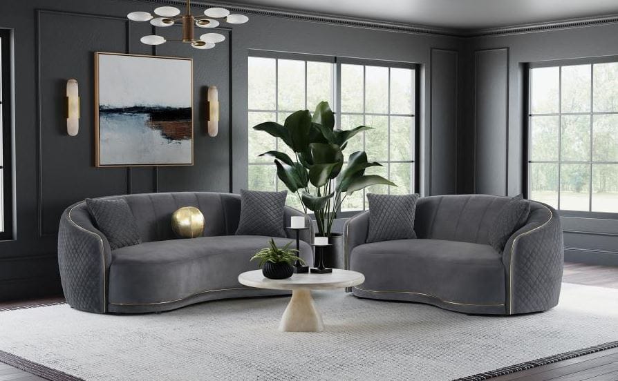 LUXORA 2-PIECE VELVET UPHOLSTERED SOFA SET – DARK GREY