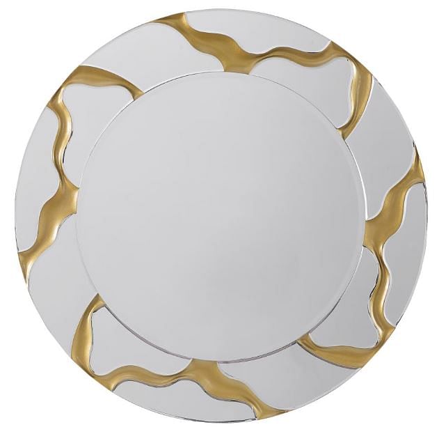 Dorinda 36 x 36 Inch Round Kintsugi Style Wall Mir...