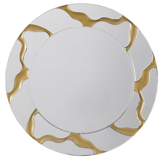 Dorinda 36 x 36 Inch Round Kintsugi Style Wall Mirror Gold