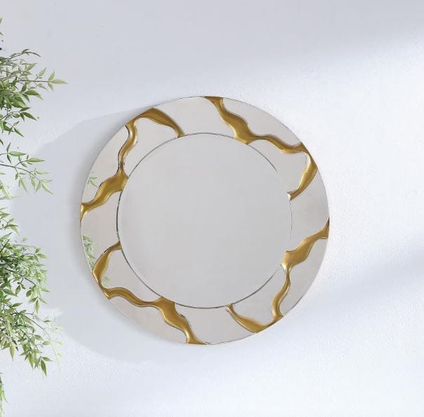 Dorinda 36 x 36 Inch Round Kintsugi Style Wall Mirror Gold