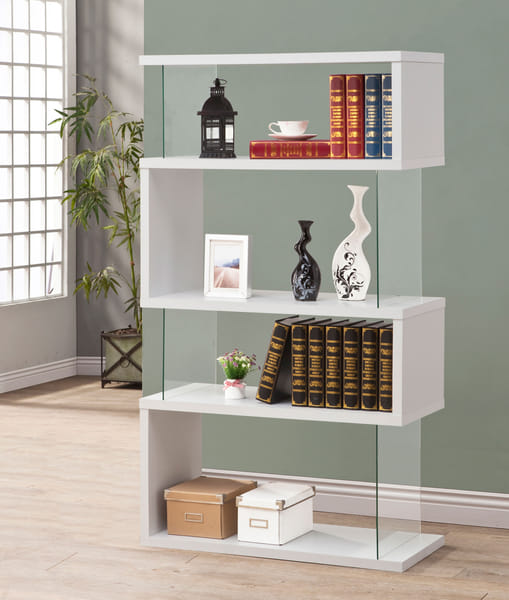 Emelle 4-shelf Bookcase with Glass Panels White