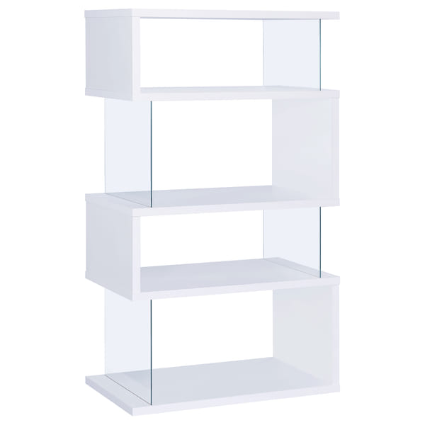 Emelle 4-shelf Bookcase with Glass Panels White