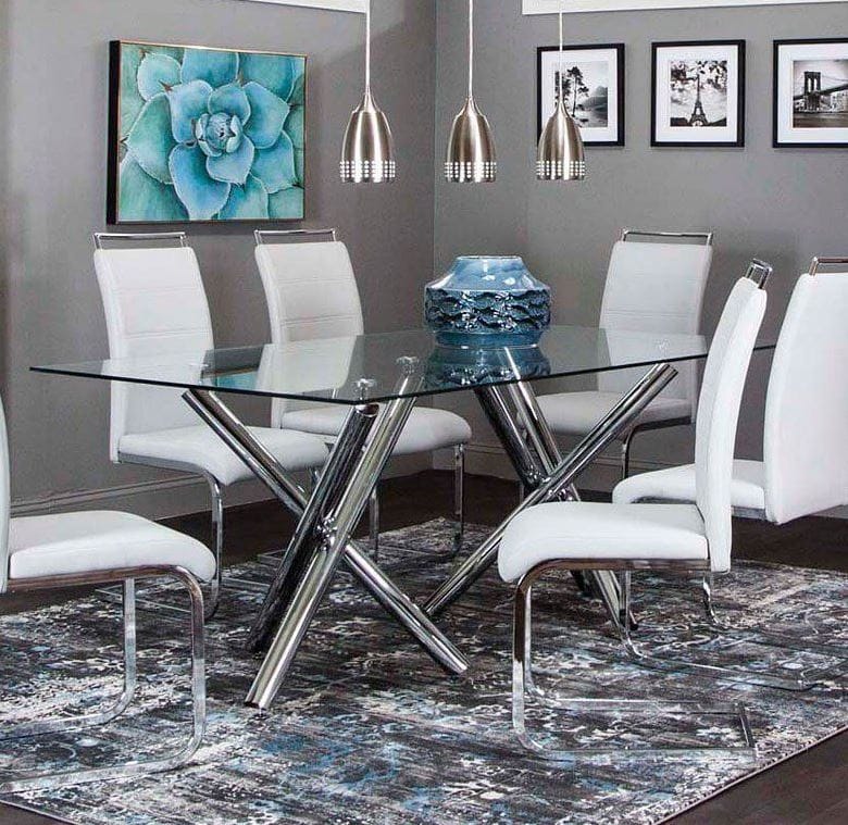 Malis 5-PC Glass Dinning Table and 4 Light Gray Ch...