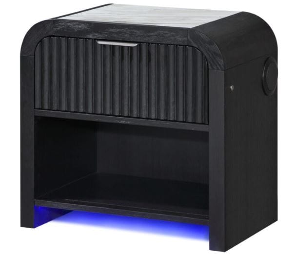 OREGON WHT/BLK NIGHTSTAND W/LED & SPEAKER
