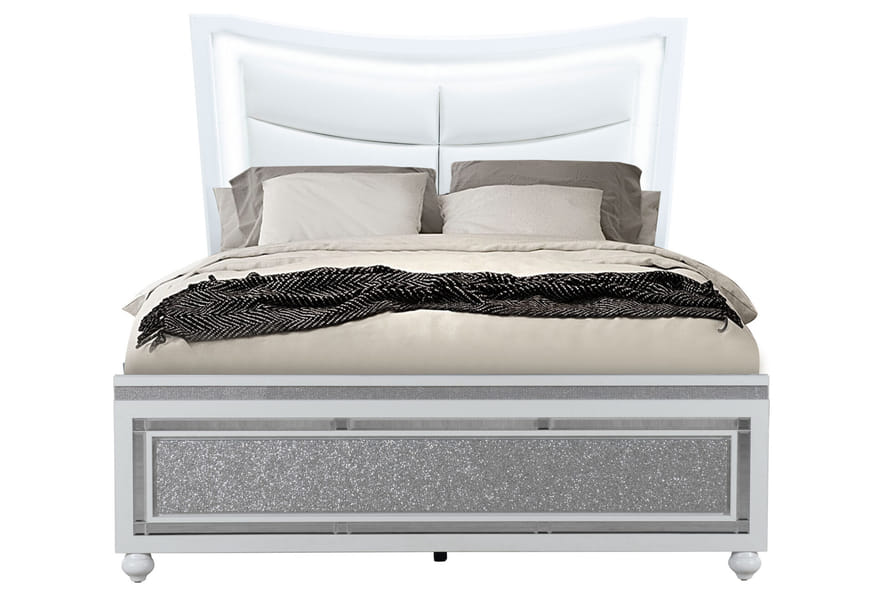 CLARISSE WHITE QUEEN BED GROUP - BED, DRESSER, MIRROR, NIGHT STAND