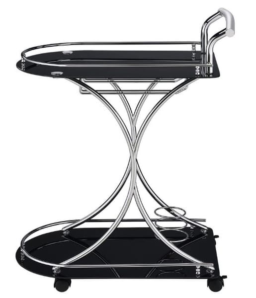Eldran 2-Tier Black Glass & Chrome Bar Cart