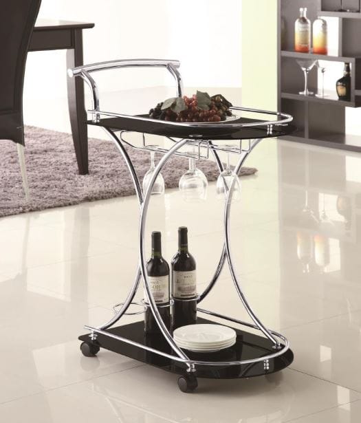 Eldran 2-Tier Black Glass & Chrome Bar Cart