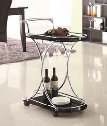 Eldran 2-Tier Black Glass & Chrome Bar Cart