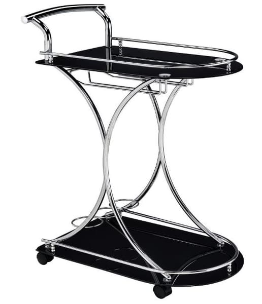 Eldran 2-Tier Black Glass & Chrome Bar Cart