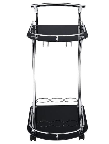 Eldran 2-Tier Black Glass & Chrome Bar Cart