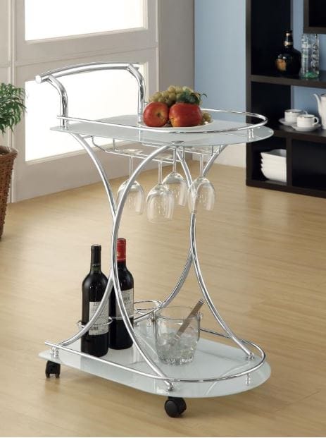 Eldran 2-Tier White Glass & Chrome Bar Cart
