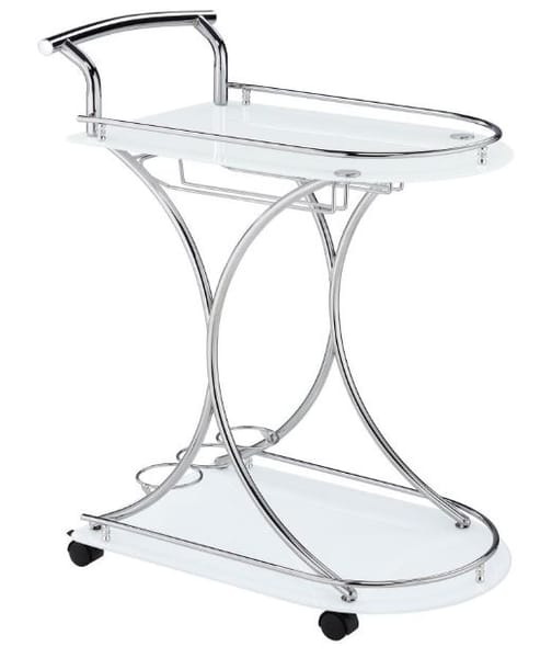 Eldran 2-Tier White Glass & Chrome Bar Cart