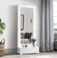 ELLA WHITE NARROW TALL MIRROR WITH LED AND SPEAKER