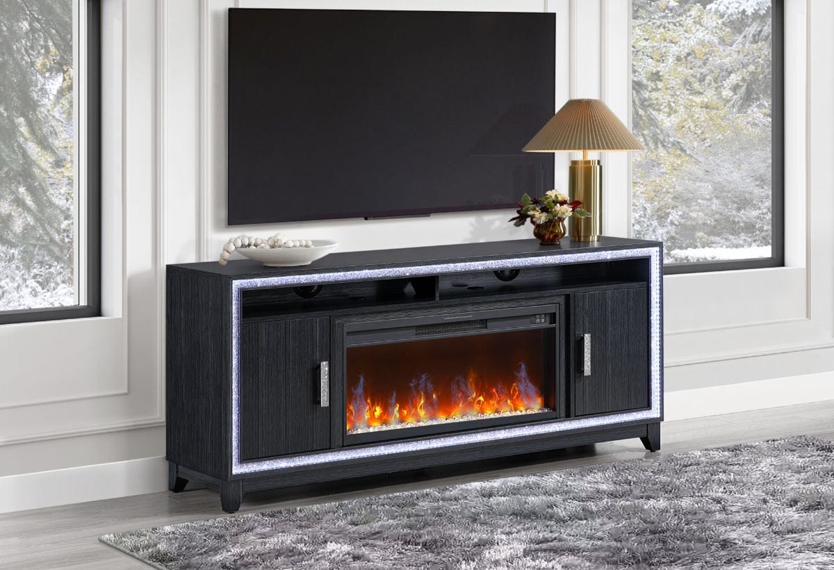 LILY DARK GREY ENTERTAINMENT UNIT 72 INCH W/ LED, SPEAKERS, CRYSTAL INSERTS