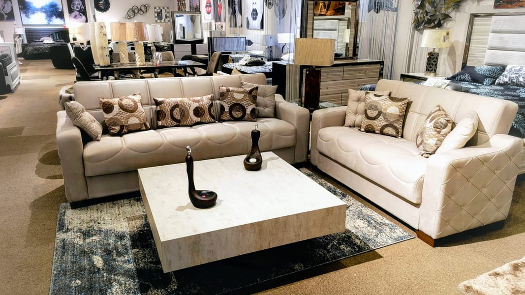 MARDIN Sofa & Loveseat Set with Bed & Storage